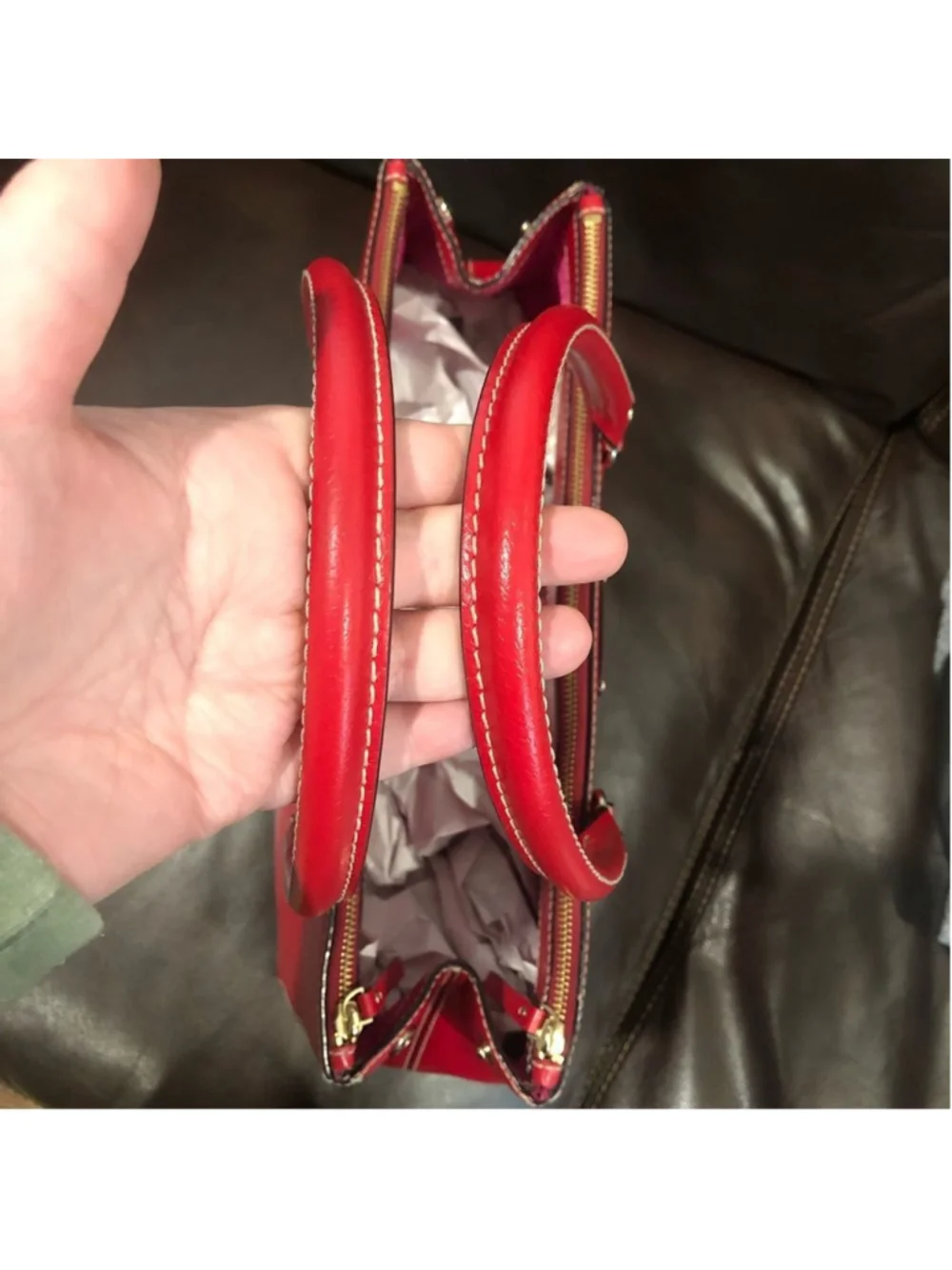 KATE SPADE Large Red Leather Tote Briefcase Shoulder Bag with Three Sections